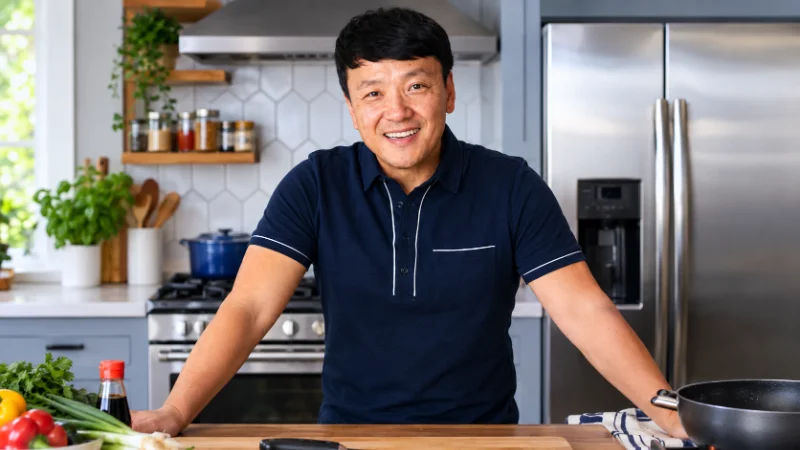 Mike Chen, New York Times bestselling science fiction author, at his writing desk