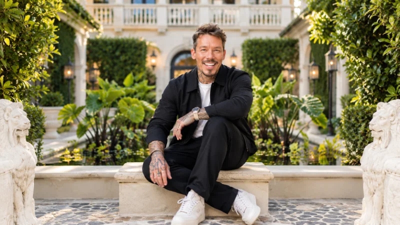 David Bromstad outside his rebuilt Tudor-style home in Orlando