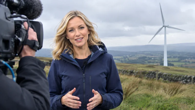 Emma Jesson reporting on an environment story outdoors for Granada Reports