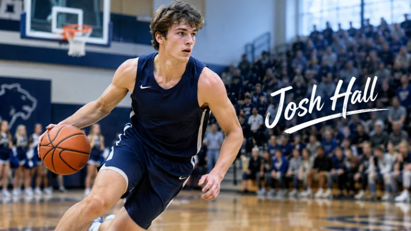 Josh Hall driving to the basket during a high school basketball game