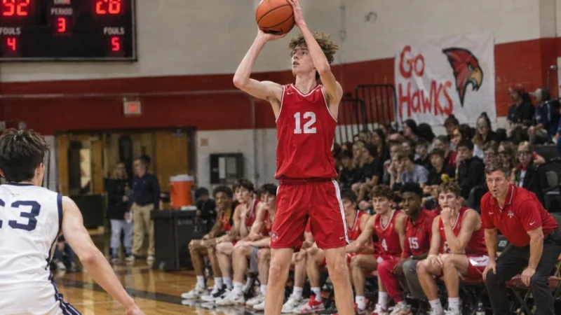 Josh Hall shooting a jump shot during his Moravian Prep season